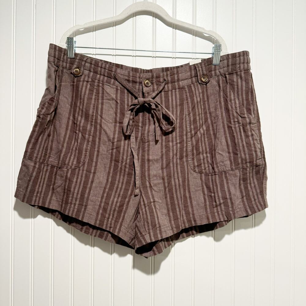 Torrid Brown Striped Linen Shorts Pull On NEW Plus Size 18 - Picture 2 of 8
